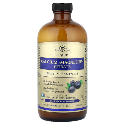Solgar, Liquid Calcium Magnesium Citrate with Vitamin D3, Blueberry, 16 fl oz (473 ml)