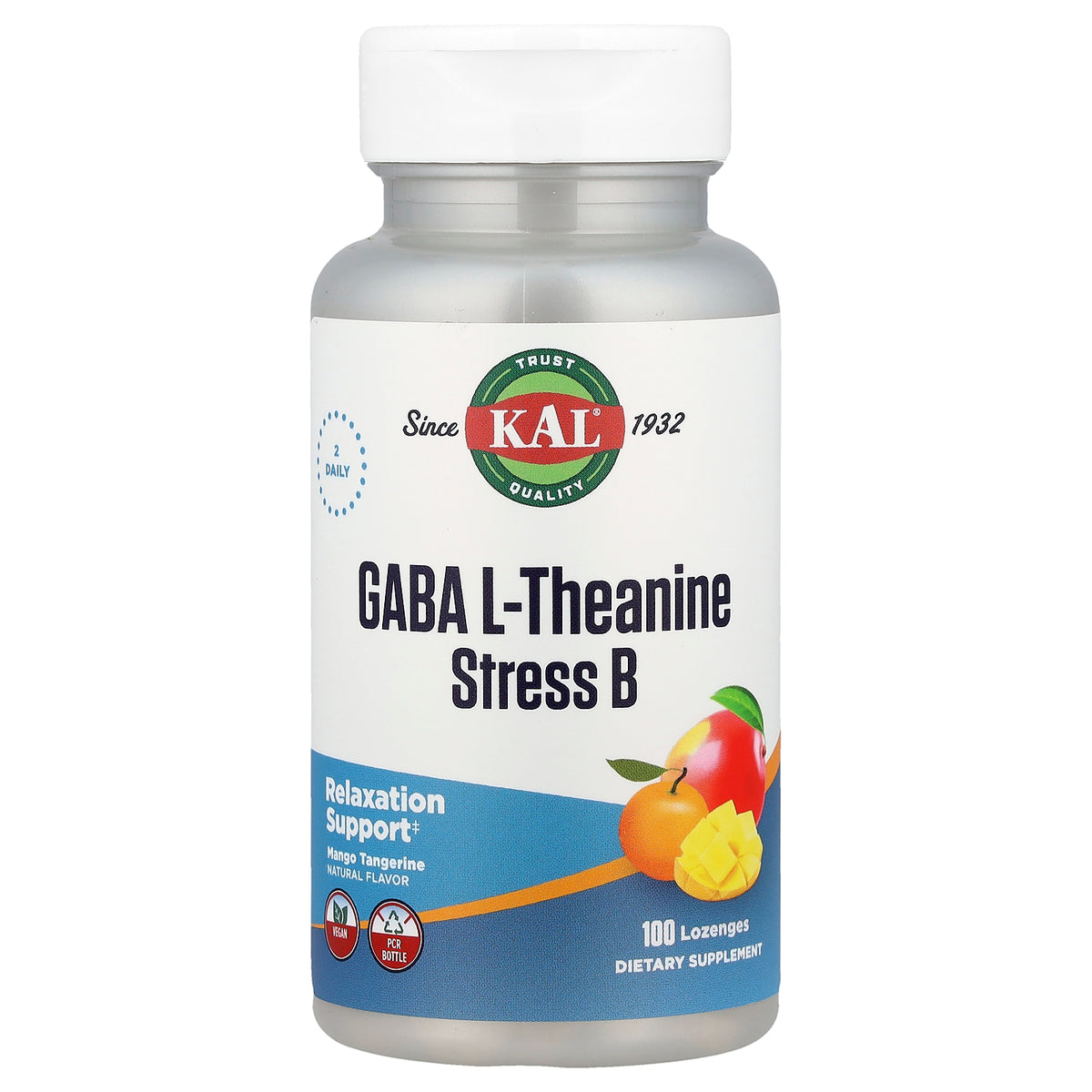 KAL, GABA L-Theanine Stress B, Mango Tangerine, 100 Lozenges