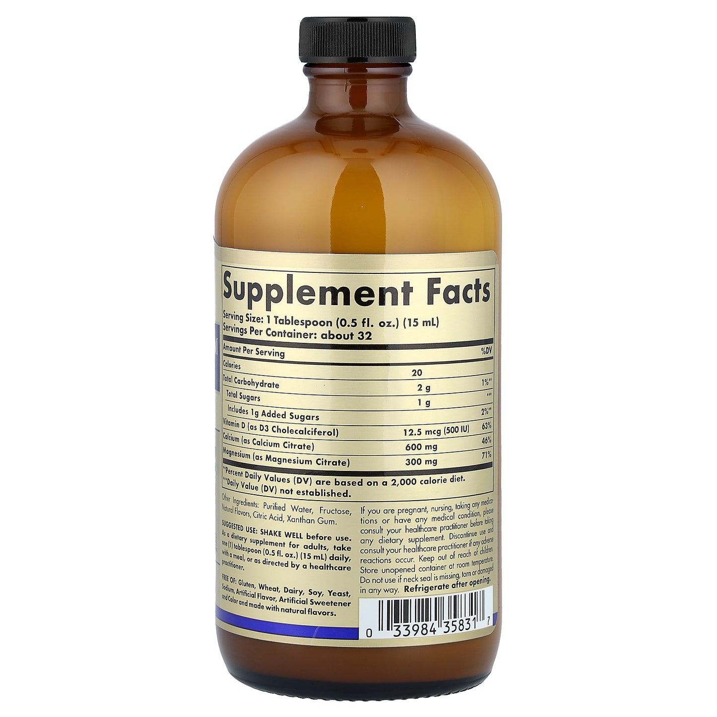 Solgar, Liquid Calcium Magnesium Citrate with Vitamin D3, Blueberry, 16 fl oz (473 ml)