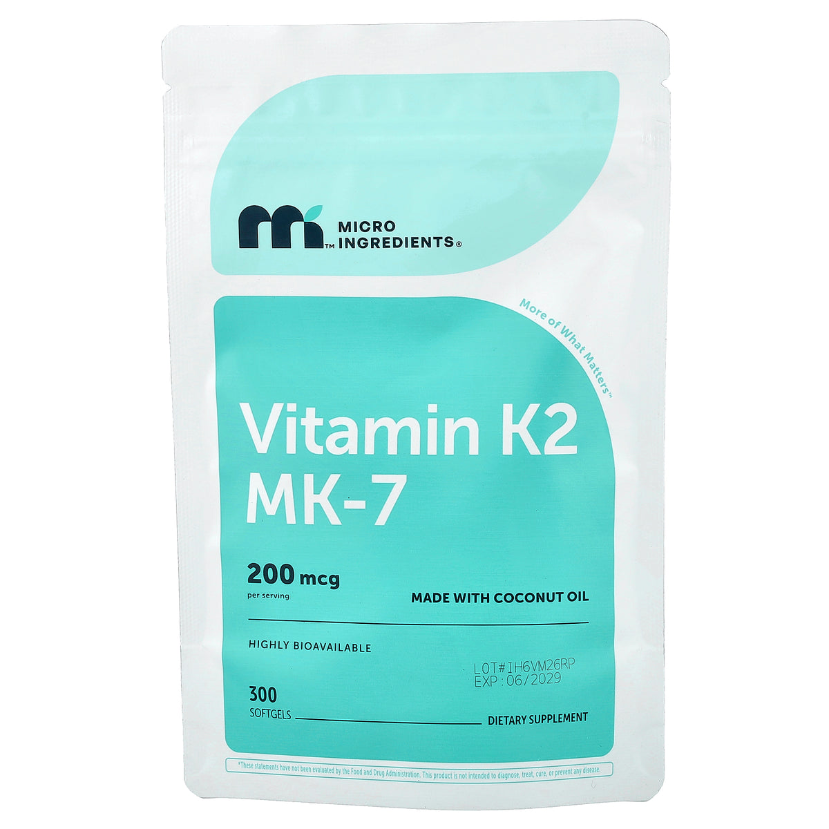 Micro Ingredients, Vitamin K2, MK-7, 200 mcg, 300 Softgels