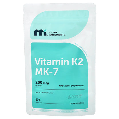 Micro Ingredients, Vitamin K2, MK-7, 200 mcg, 300 Softgels