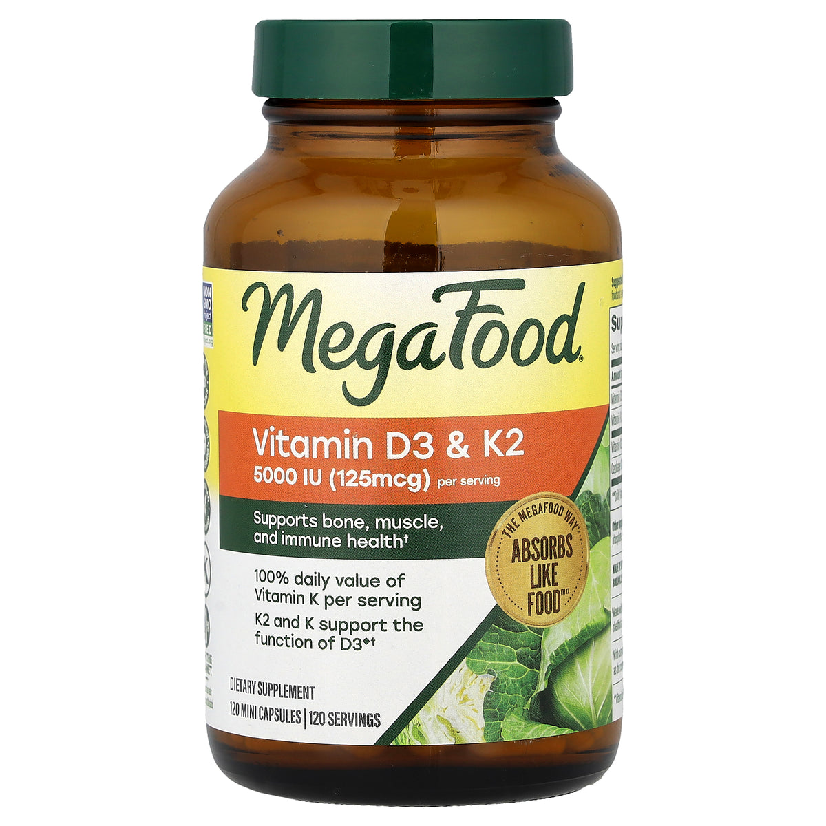 MegaFood, Vitamin D3 & K2, 120 Mini Capsules