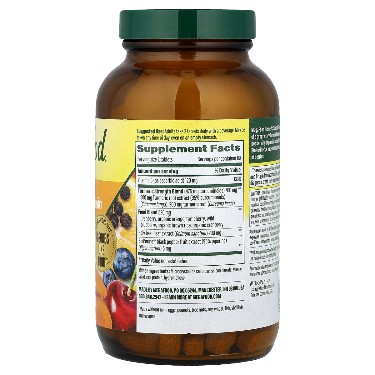 MegaFood, Turmeric Curcumin, Whole Body, 120 Tablets