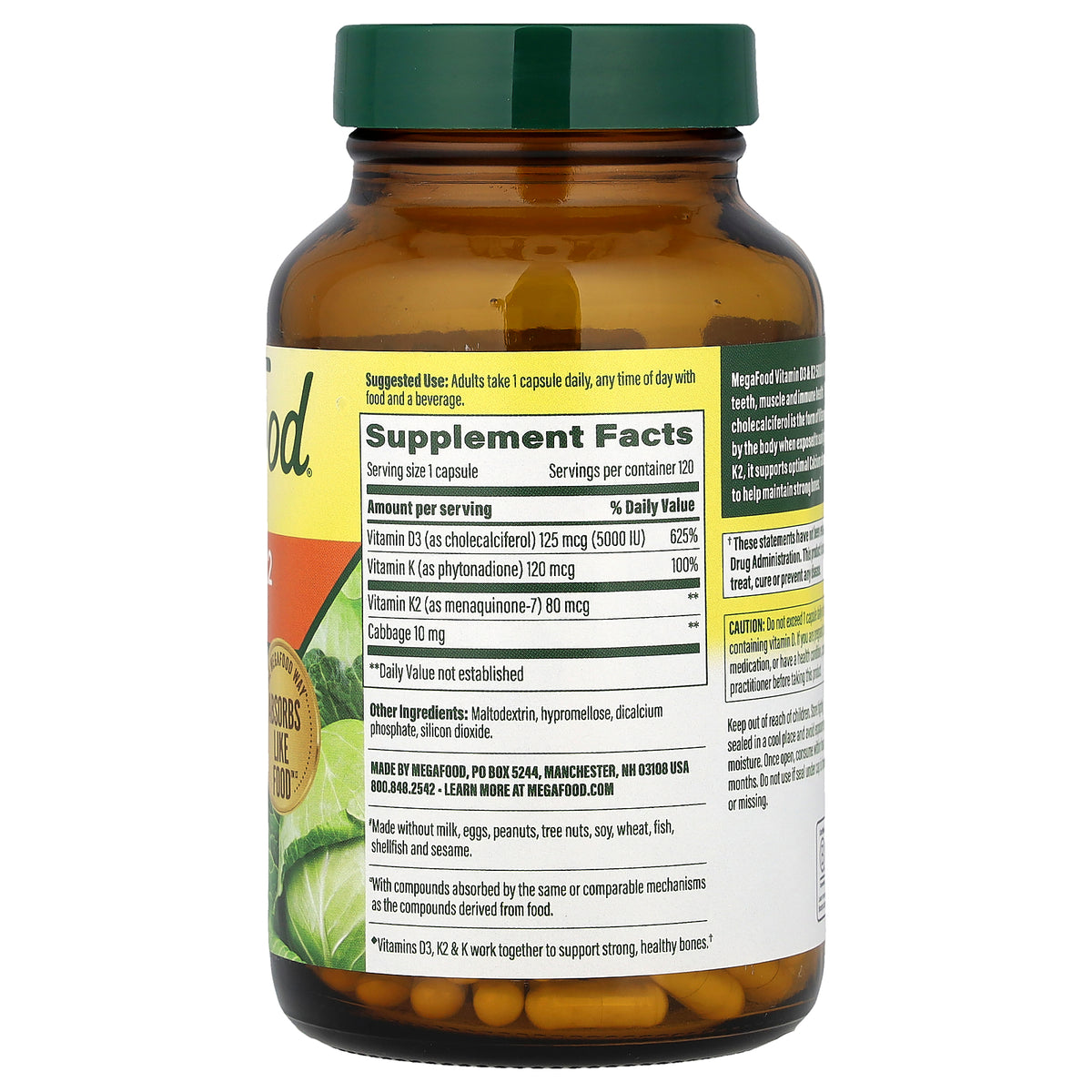 MegaFood, Vitamin D3 & K2, 120 Mini Capsules