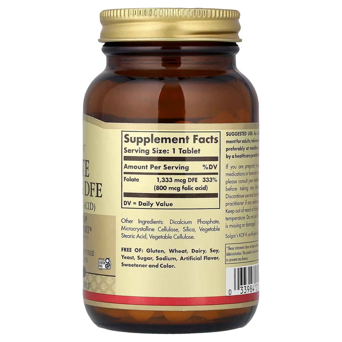 Solgar, Folate, 1,333 mcg DFE, 250 Tablets