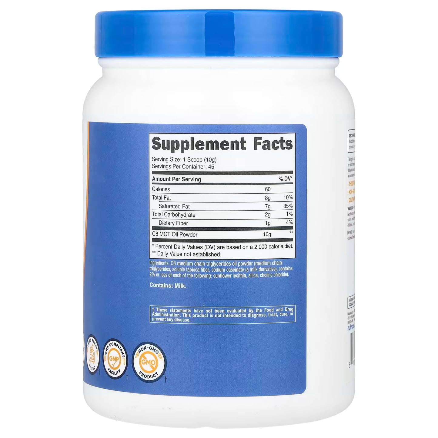 Nutricost, C8 MCT Oil Powder, Unflavored, 1 lb (454 g)