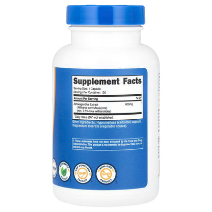 Nutricost, Ashwagandha Root Extract, 600 mg, 120 Capsules