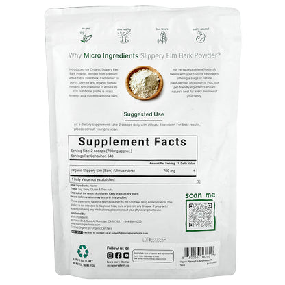 Micro Ingredients, Organic Slippery Elm Bark Powder , 1 lb (454 g)