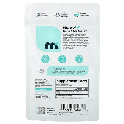 Micro Ingredients, Vitamin K2, MK-7, 200 mcg, 300 Softgels