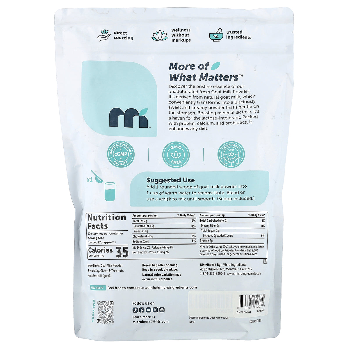 Micro Ingredients, Goat Milk Powder, 2 lb (907 g)