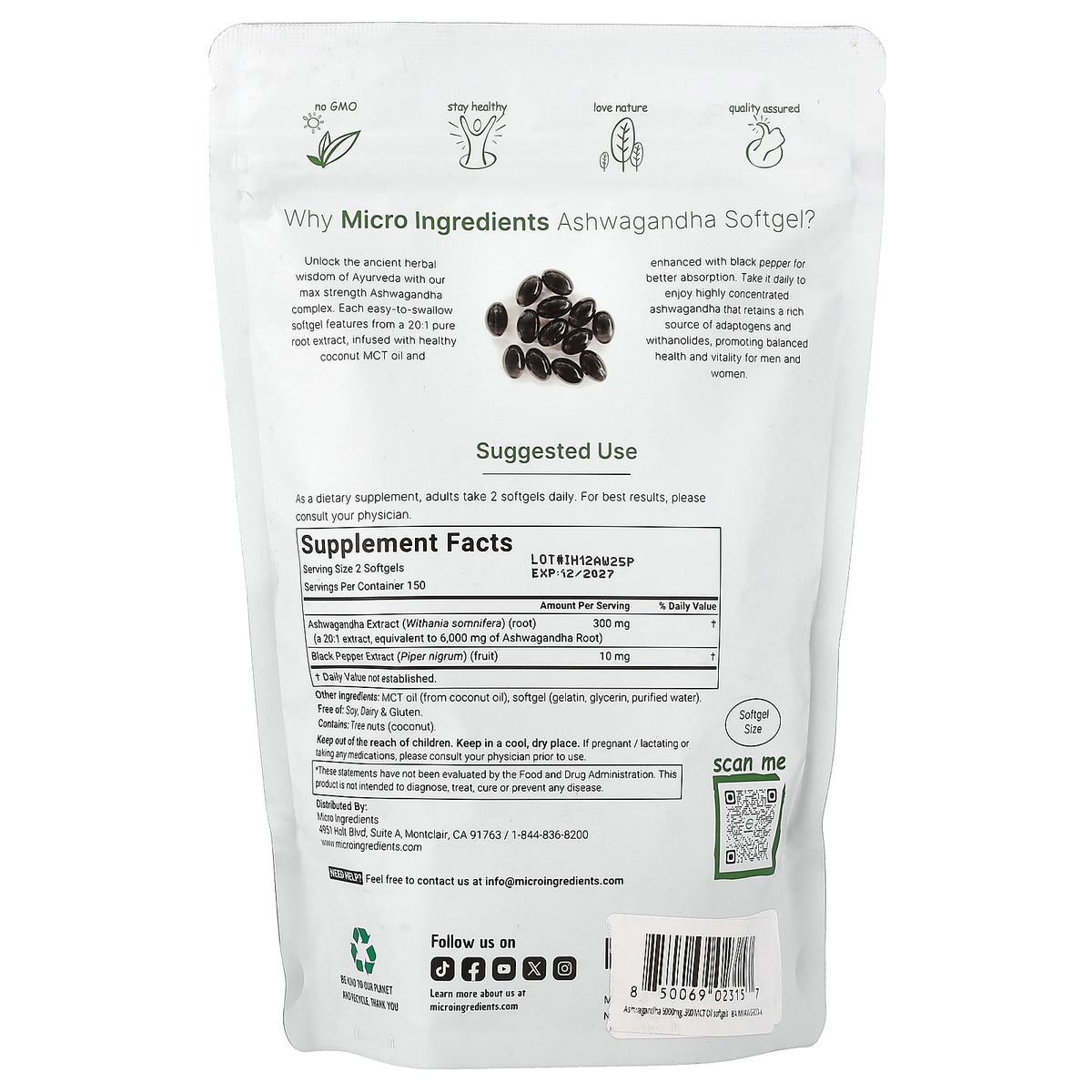 Micro Ingredients, Ashwagandha, 300 Softgels