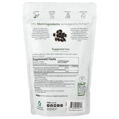Micro Ingredients, Ashwagandha, 300 Softgels