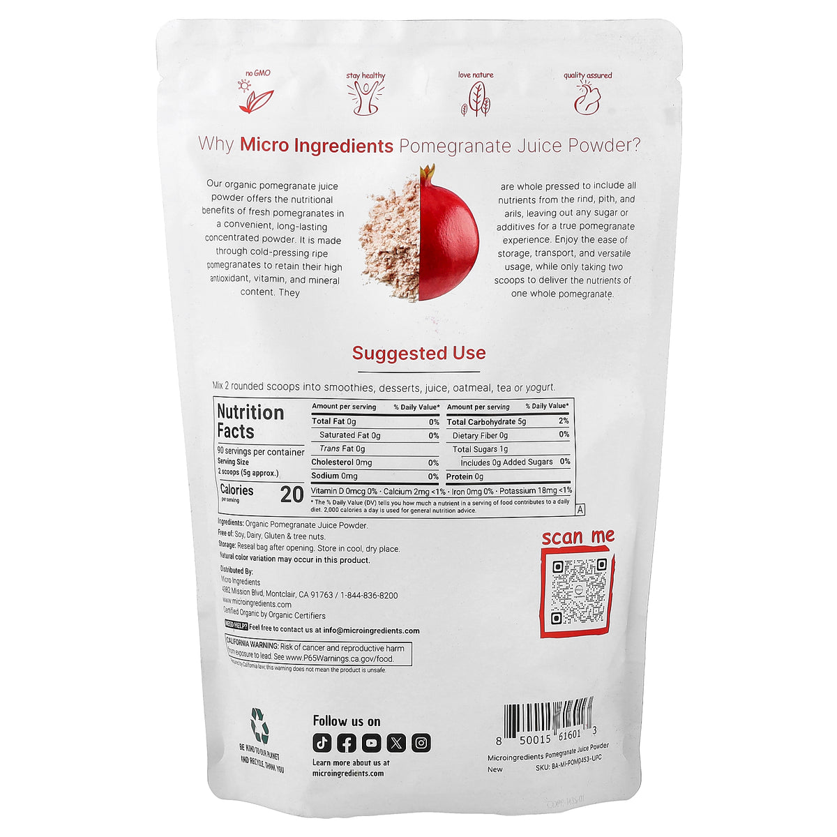 Micro Ingredients, Organic Pomegranate Juice Powder, 1 lb (454 g)