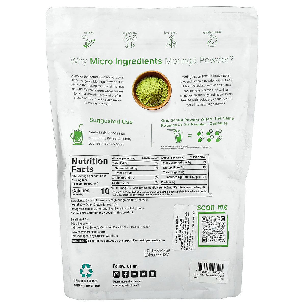 Micro Ingredients, Organic Moringa Powder, 2 lb (907 g)