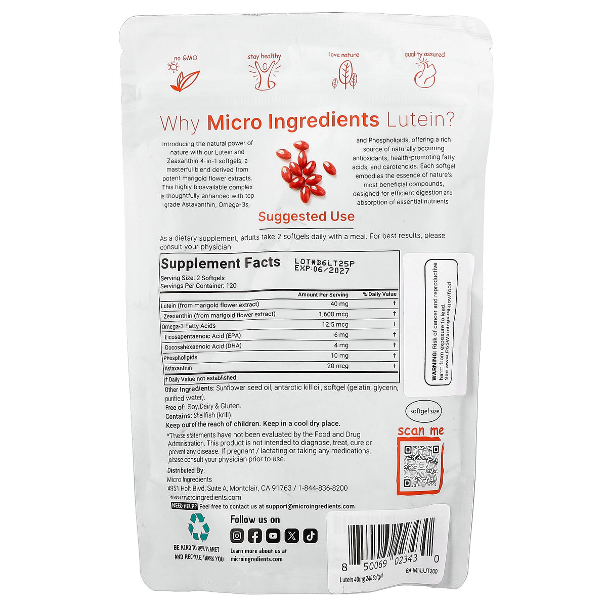 Micro Ingredients, Lutein with Zeaxanthin, 240 Softgels