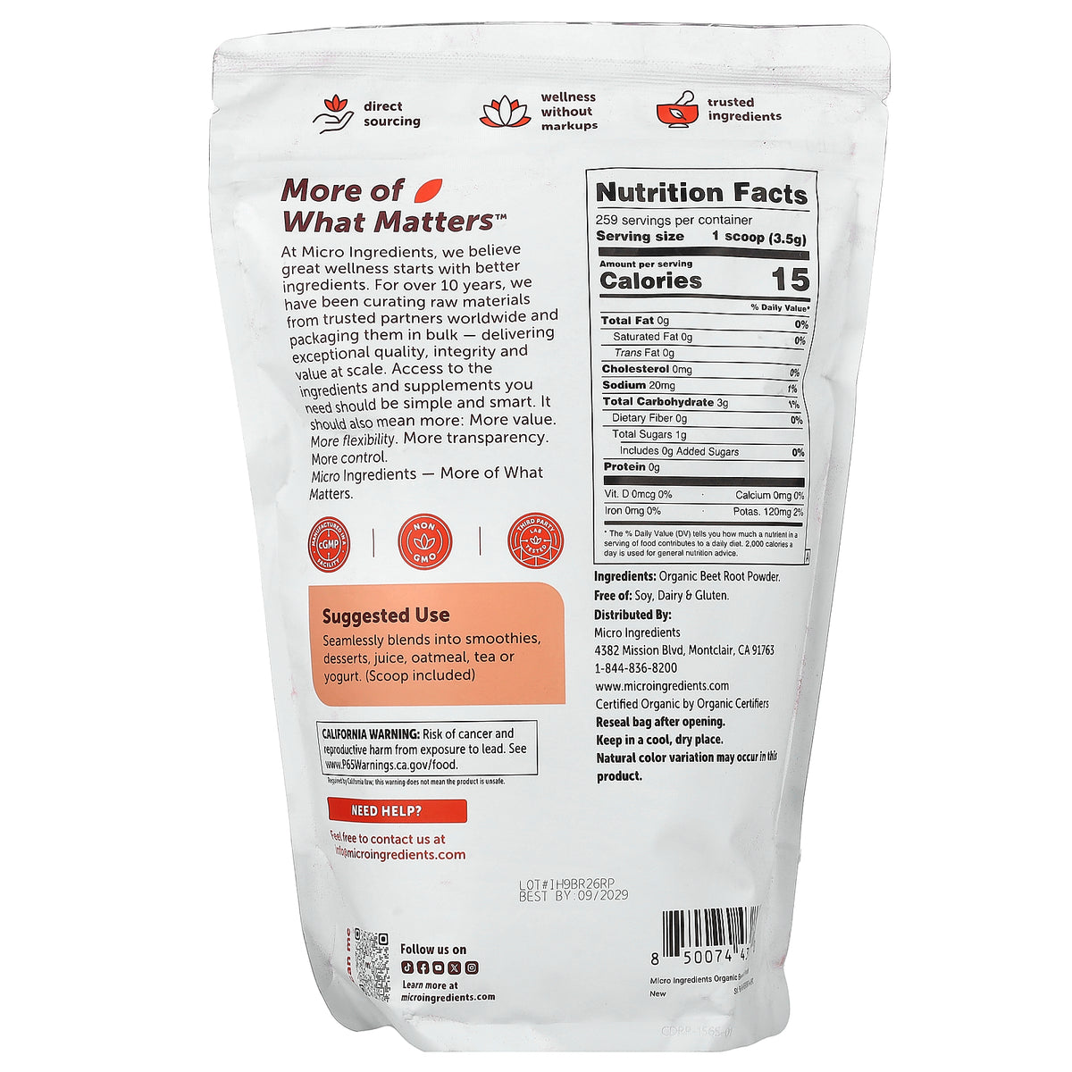 Micro Ingredients, Organic Beet Root Powder, 2 lb (907 g)