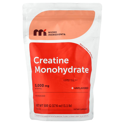 Micro Ingredients, Creatine Monohydrate Powder, Unflavored, 1.1 lb (500 g)