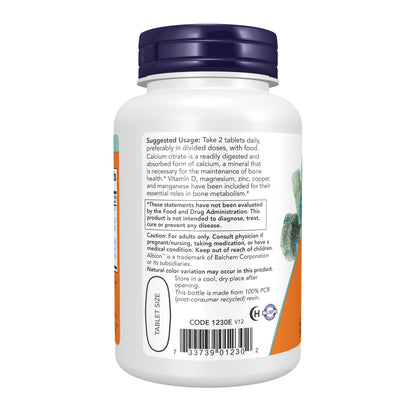 NOW Supplements, Calcium Citrate with Vitamin D, Magnesium, Zinc, Copper, and Manganese, 100 Tablets