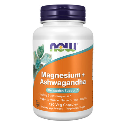 NOW Supplements, Magnesium + Ashwagandha, 120 Veg Caps
