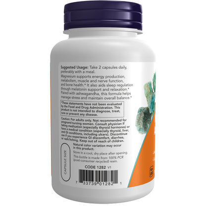 NOW Supplements, Magnesium + Ashwagandha, 120 Veg Caps