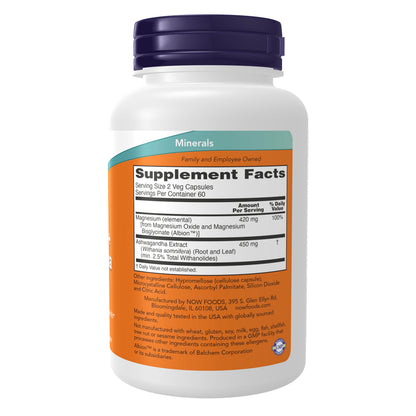 NOW Supplements, Magnesium + Ashwagandha, 120 Veg Caps