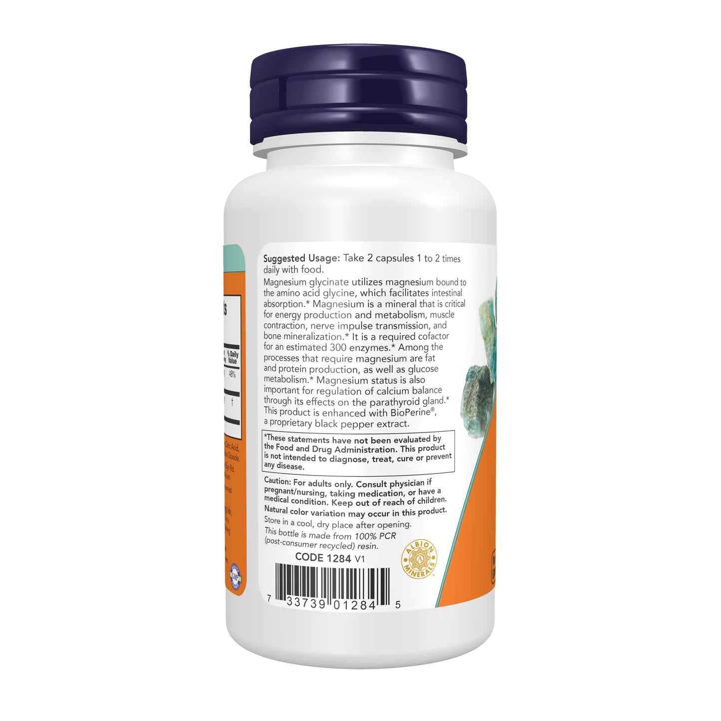 NOW Supplements, Magnesium Glycinate with BioPerine, 60 Veg Capsules