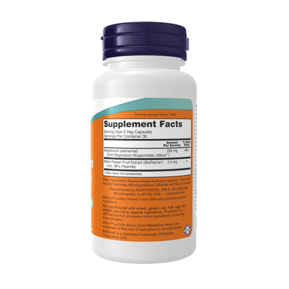 NOW Supplements, Magnesium Glycinate with BioPerine, 60 Veg Capsules