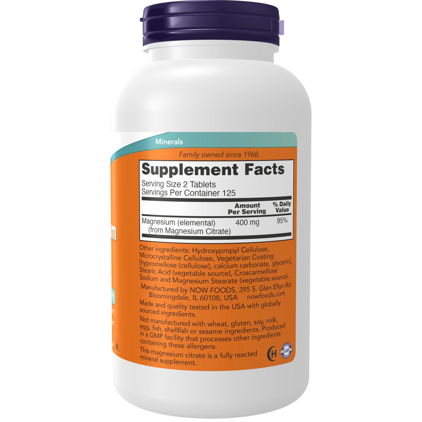 NOW Supplements, Magnesium Citrate 200 mg, Enzyme Function*, Nervous System Support*, 250 Tablets