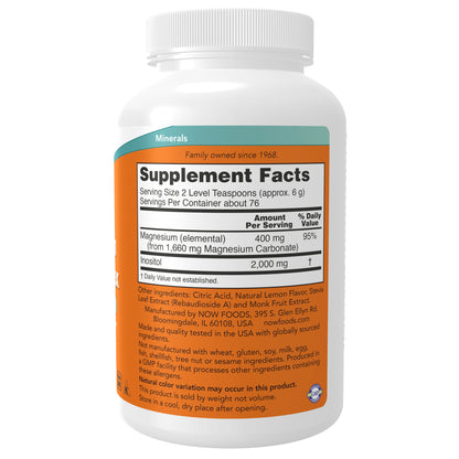 NOW Supplements, Magnesium Inositol Relax, Nervous System Support*, Fizzy Lemonade Flavor, 16-Ounce
