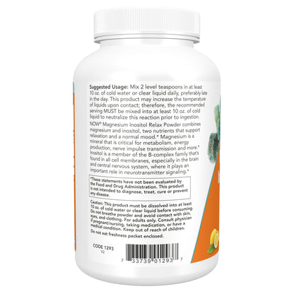NOW Supplements, Magnesium Inositol Relax, Nervous System Support*, Fizzy Lemonade Flavor, 16-Ounce