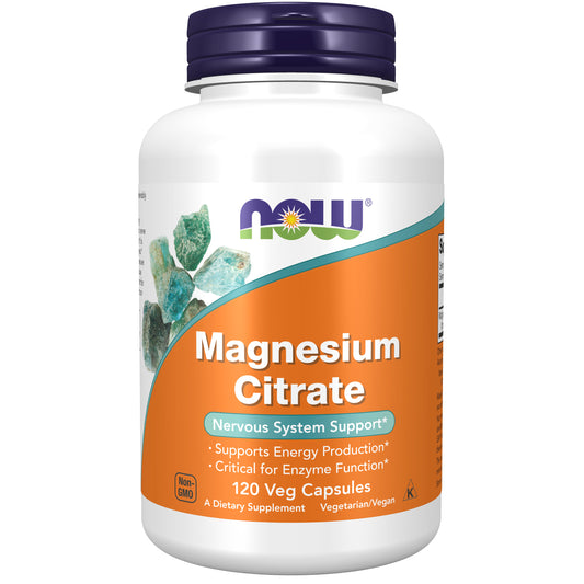 NOW Supplements, Magnesium Citrate, Enzyme Function*, Nervous System Support*, 120 Veg Capsules