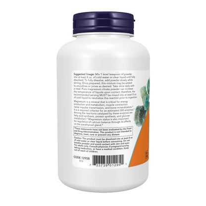 NOW Supplements, Magnesium Citrate Pure Powder, Enzyme Function*, Nervous System Support*, 8-Ounce