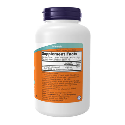 NOW Supplements, Magnesium Citrate Pure Powder, Enzyme Function*, Nervous System Support*, 8-Ounce