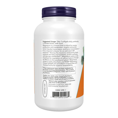 NOW Supplements, Magnesium Citrate, With Glycinate & Malate, Nervous System Support*, 180 Softgels