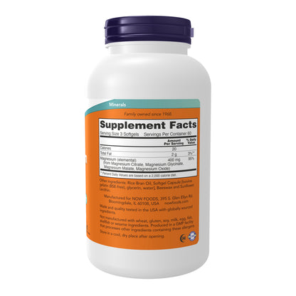 NOW Supplements, Magnesium Citrate, With Glycinate & Malate, Nervous System Support*, 180 Softgels