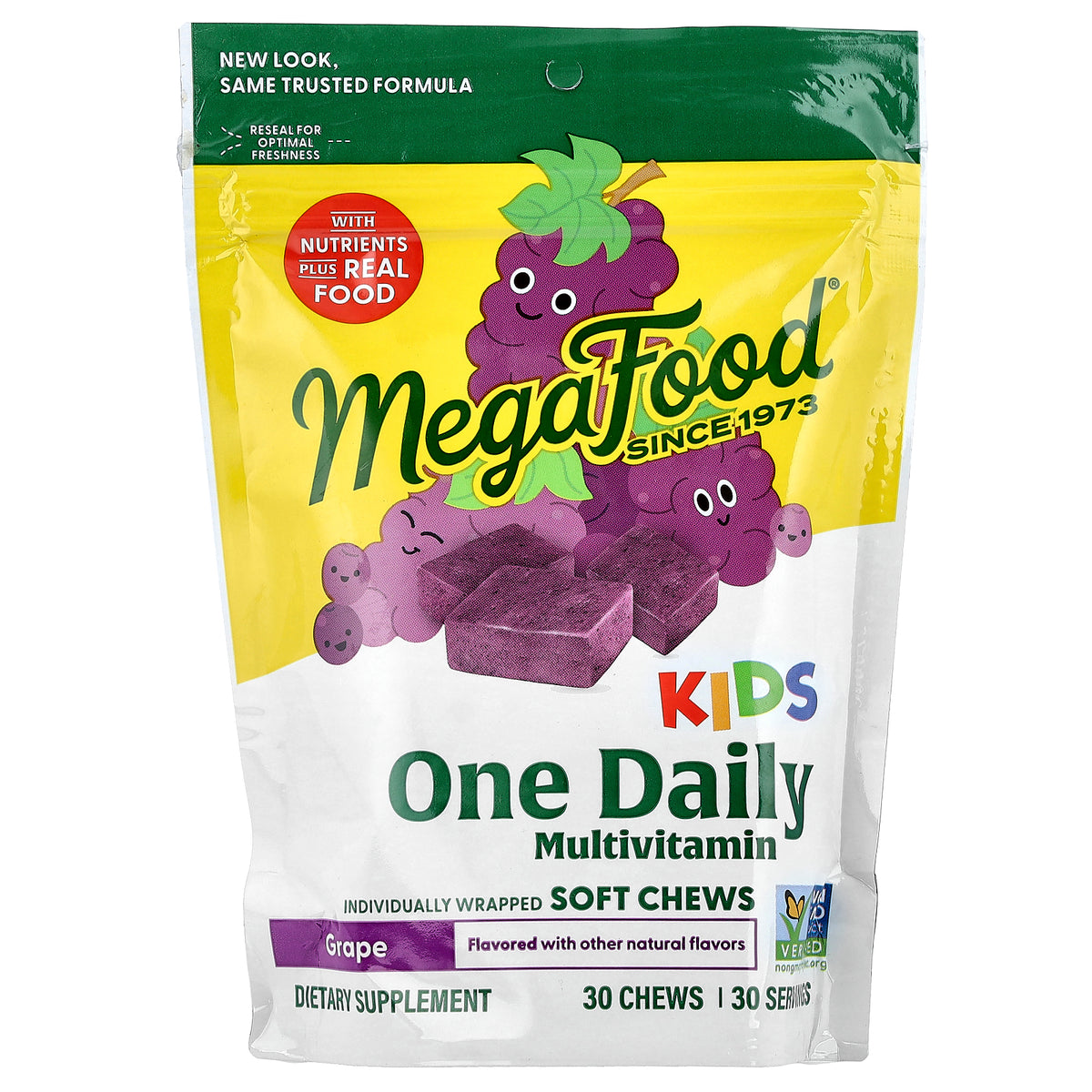 MegaFood, Kids One Daily, Multivitamin Soft Chews, Grape, 30 Individually Wrapped Soft Chews