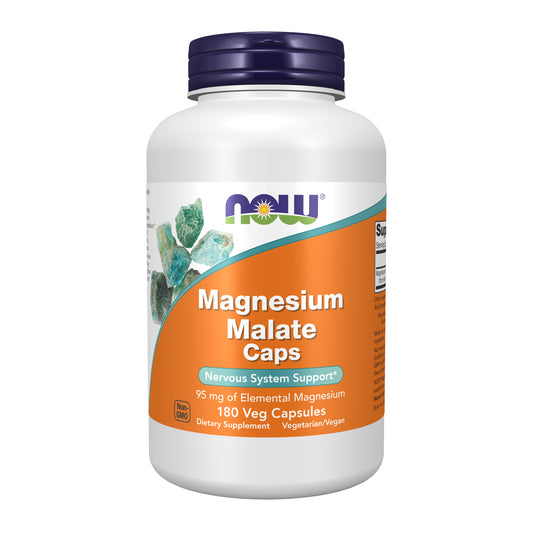 NOW Supplements, Magnesium Malate Caps with 95 mg of Elemental Magnesium, Nervous System Support*, 180 Veg Capsules