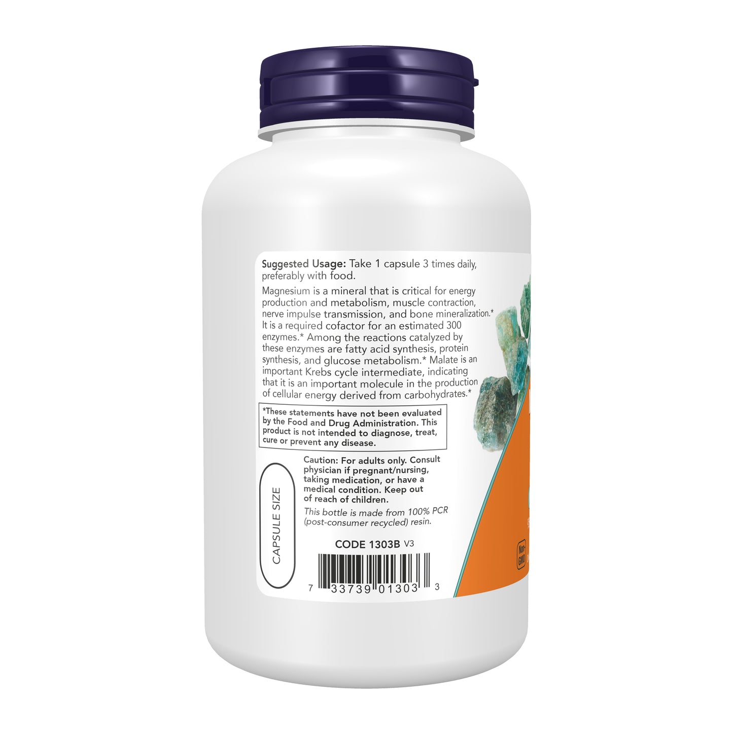 NOW Supplements, Magnesium Malate Caps with 95 mg of Elemental Magnesium, Nervous System Support*, 180 Veg Capsules