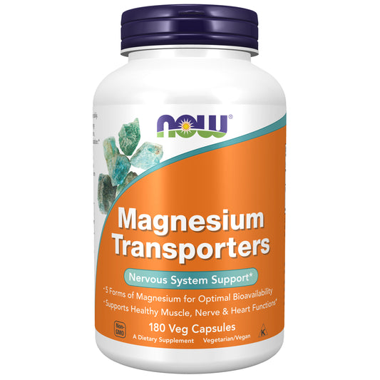 NOW Supplements, Magnesium Transporters with 5 Forms of Magnesium for Optimal Bioavailability, 180 Veg Capsules