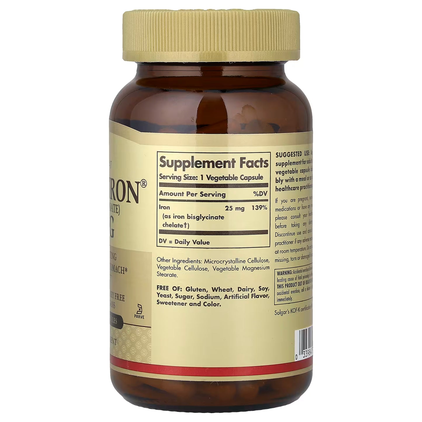 Solgar, Gentle Iron®, 25 mg, 180 Vegetable Capsules
