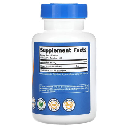 Nutricost, Lithium Orotate, 5 mg, 120 Capsules