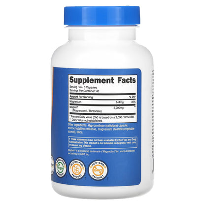 Nutricost, Magtein®, Magnesium L-Threonate, 120 Capsules