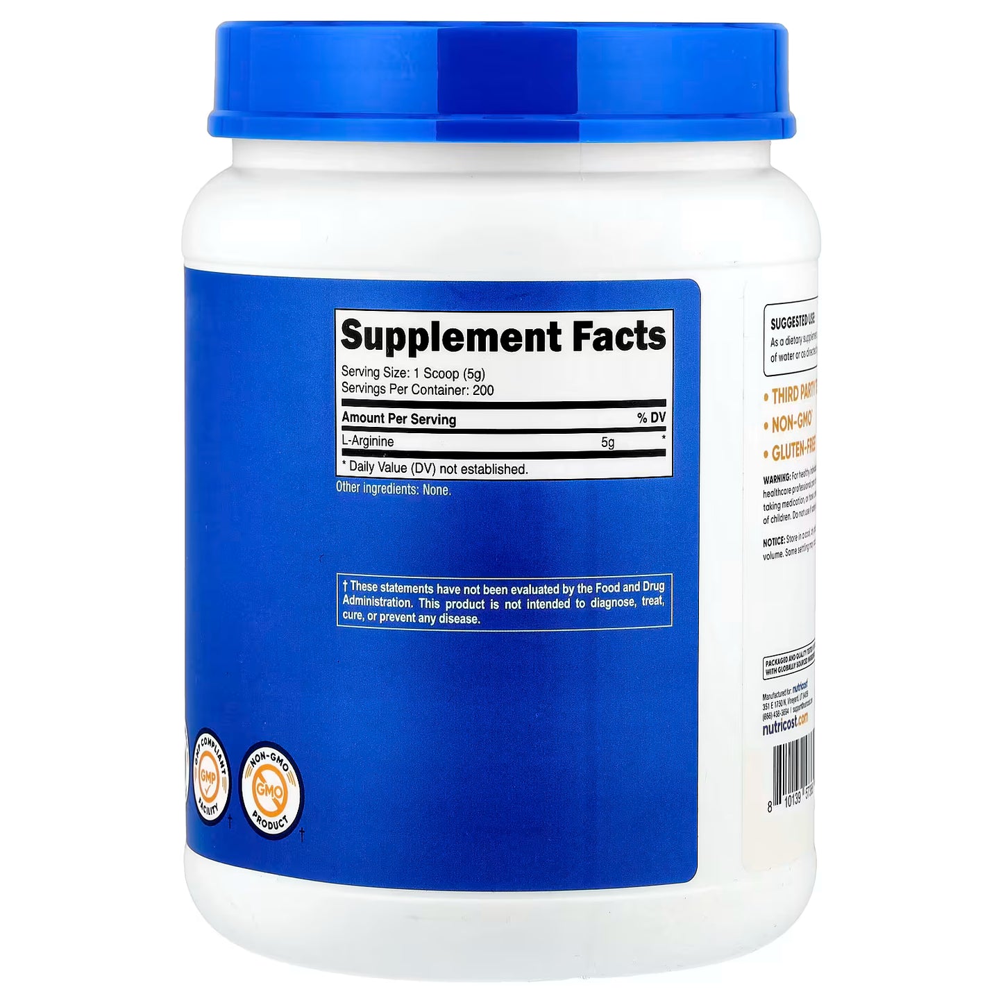 Nutricost, L-Arginine, Unflavored, 35.7 oz (1 kg)