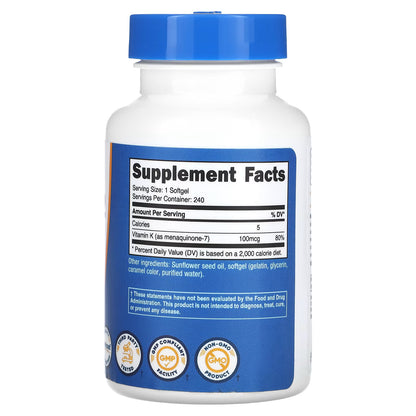 Nutricost, Vitamin K2, 100 mcg, 240 Softgels