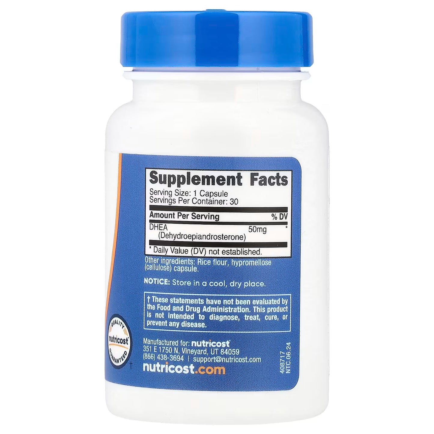 Nutricost, DHEA, 50 mg, 30 Capsules