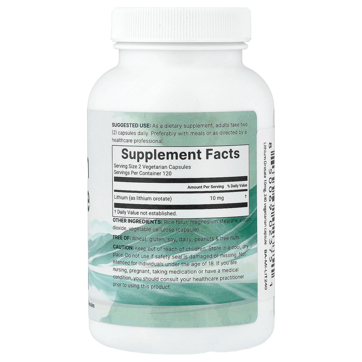 Micro Ingredients, Lithium Orotate, 240 Vegetarian Capsule (5 mg per Capsule)