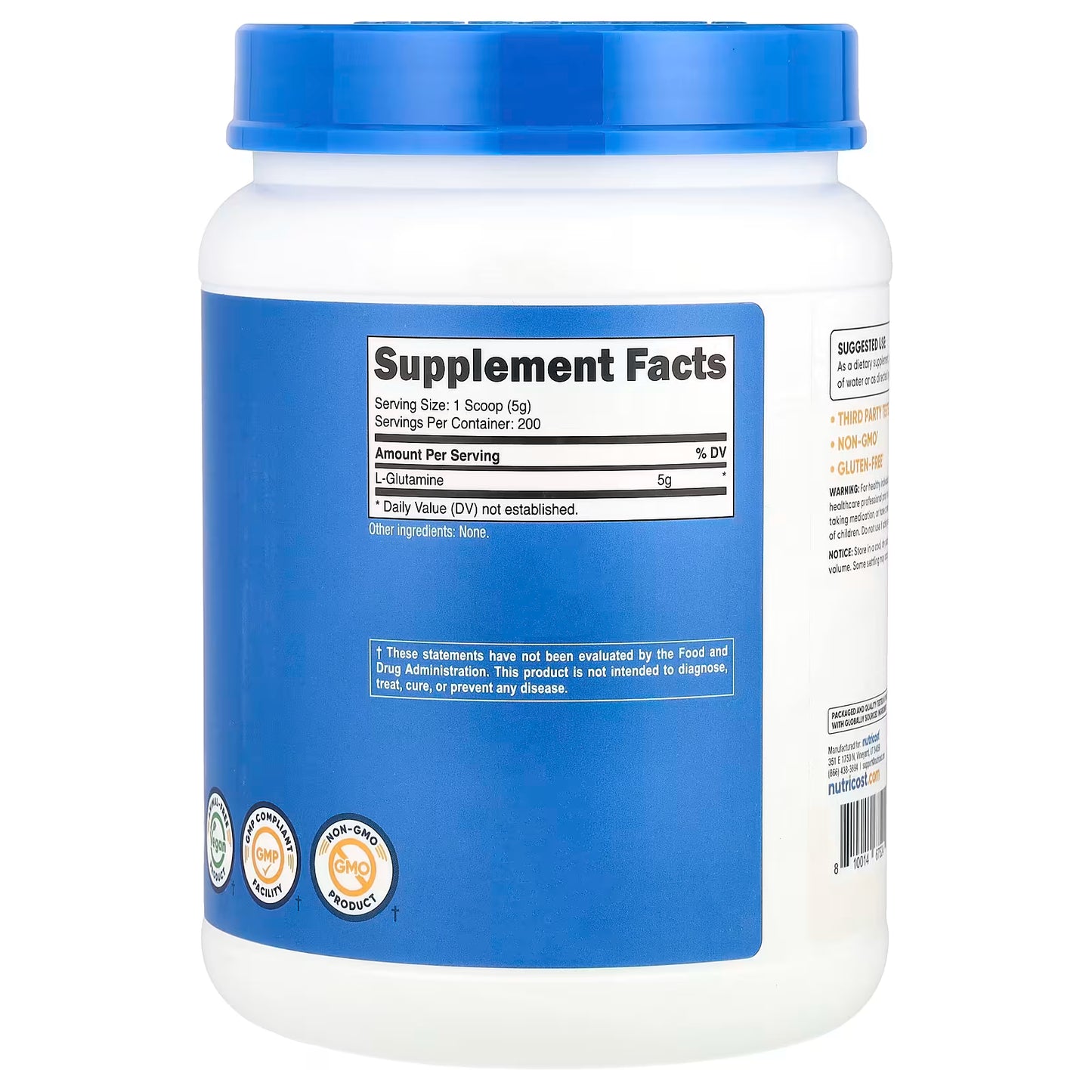 Nutricost, L-Glutamine, Unflavored, 35.7 oz (1 kg)