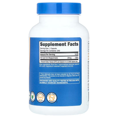 Nutricost, Iron, 25 mg , 240 Capsules