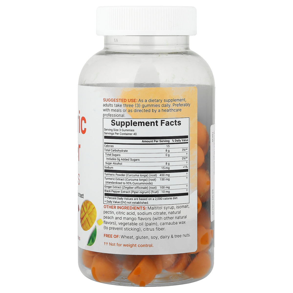 Micro Ingredients, Turmeric Ginger Gummies, Peach Mango, 120 Gummies