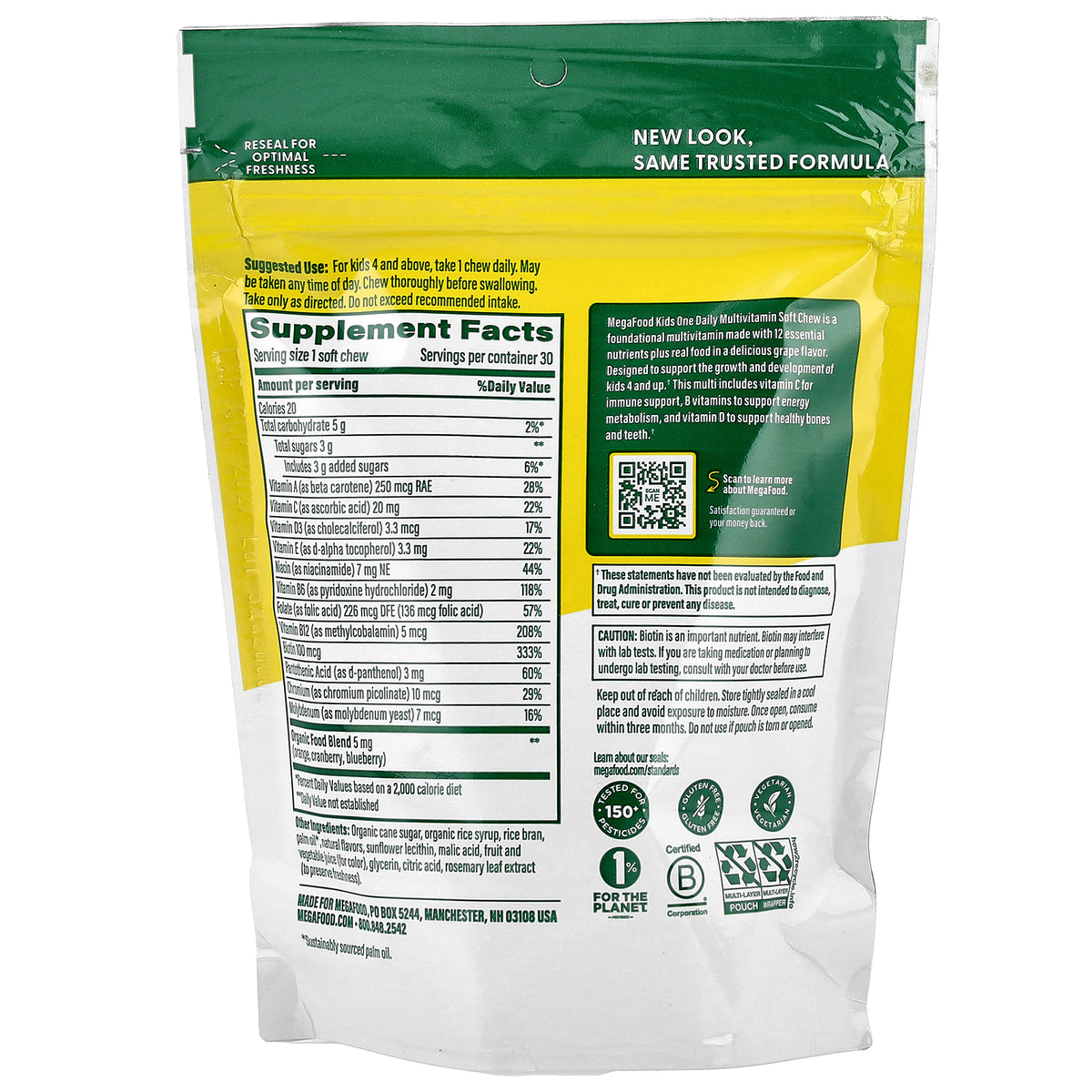 MegaFood, Kids One Daily, Multivitamin Soft Chews, Grape, 30 Individually Wrapped Soft Chews